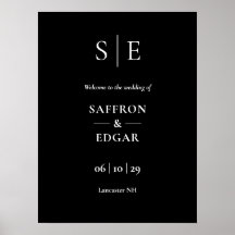 Svart och vit monogram-välkomstskylt för bröllop