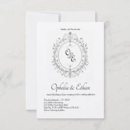 Svart och vit monogram Victorian vapensköld Inbjudningar