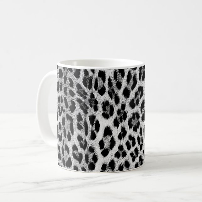 Svart och vit monokrom, leopardmönster kaffemugg (Framsida vänster)
