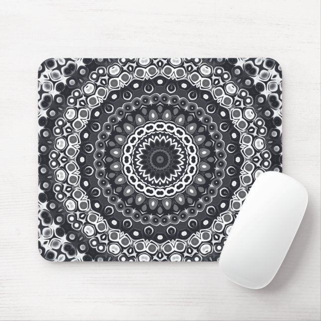Svart och Vit Monokrom Mandala Mönster Musmatta (Med mus)