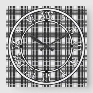 Svart och vit mönster Tartan-geometri kontrollerad Fyrkantig Klocka