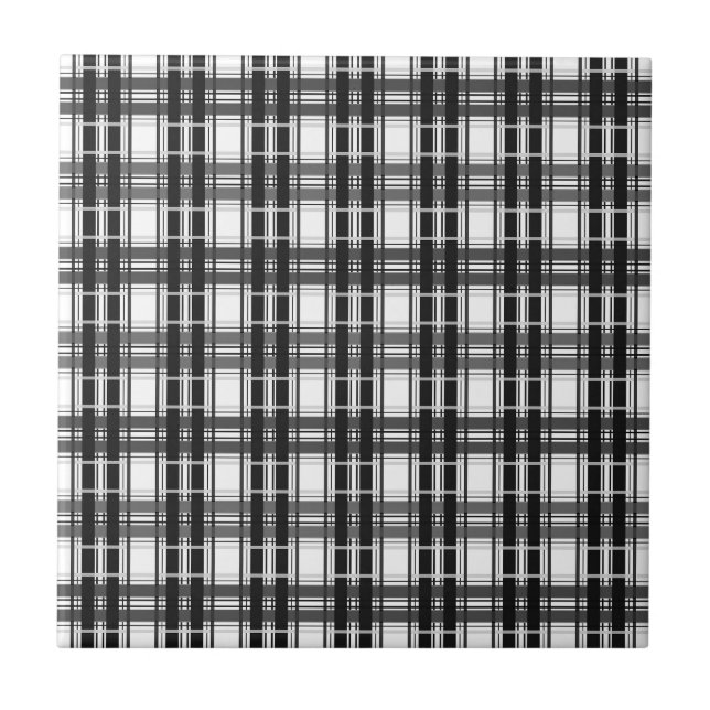 Svart och vit mönster Tartan-geometri kontrollerad Kakelplatta (Framsidan)