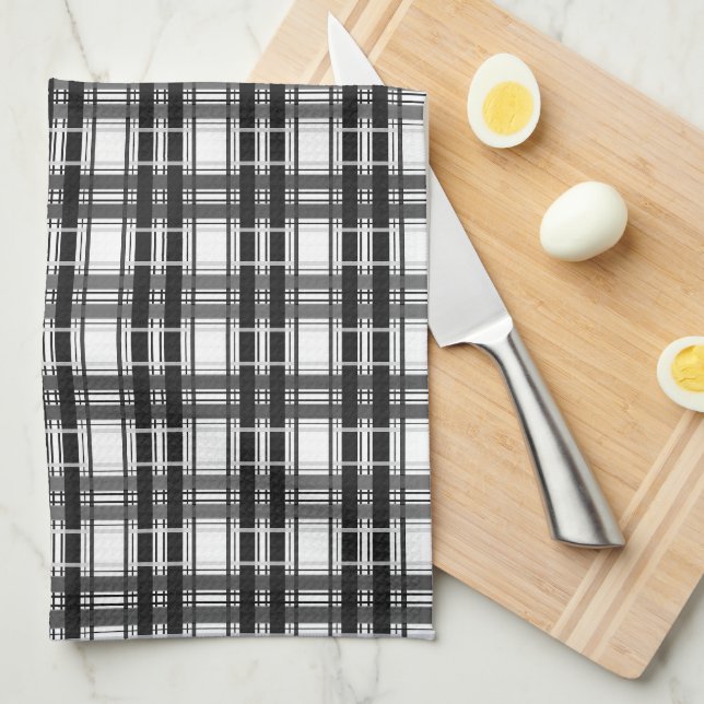 Svart och vit mönster Tartan-geometri kontrollerad Kökshandduk (Vikt i Fjärdedel)