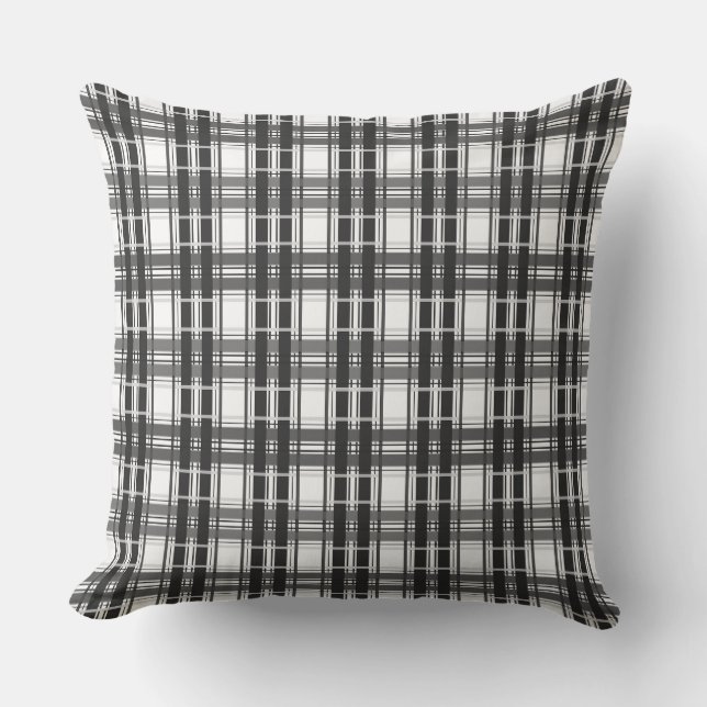 Svart och vit mönster Tartan-geometri kontrollerad Kudde (Framsida)