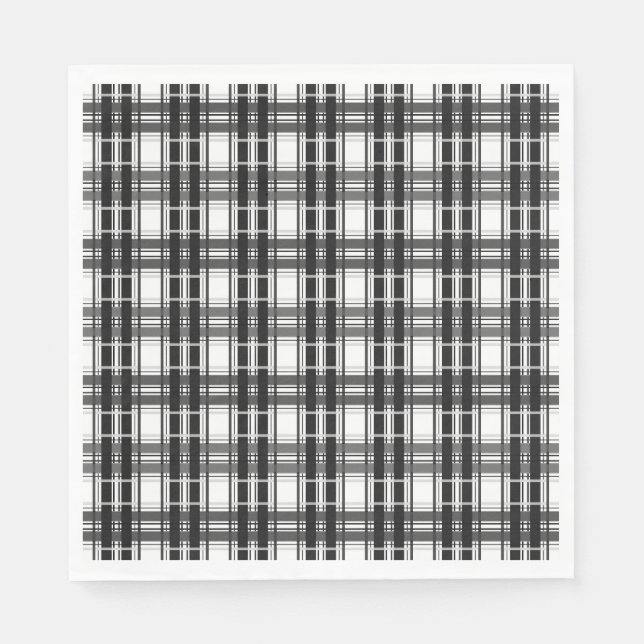 Svart och vit mönster Tartan-geometri kontrollerad Pappersservett (Framsidan)