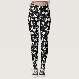 Svart och vit Mörk Aesthetic Skull Mönster Leggings
