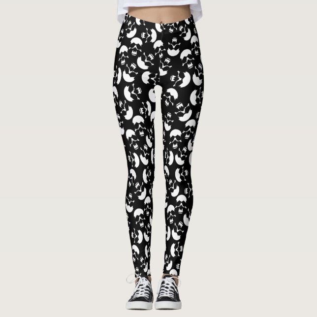 Svart och vit Mörk Aesthetic Skull Mönster Leggings (Framsida)