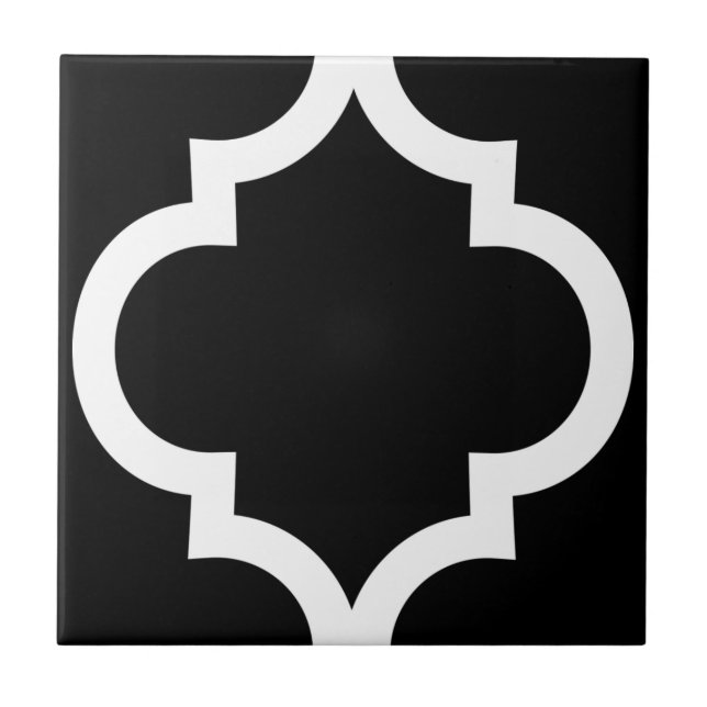 Svart och vit moroccan quatrefoil elegant kakelplatta (Framsidan)