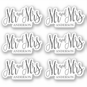 Svart och vit mr och Mrs. Modern bröllop-skript Klistermärken