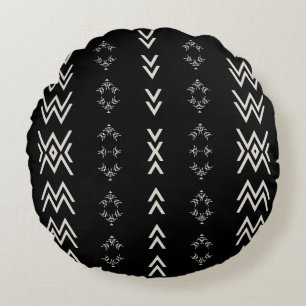 Svart och vit mudcloth rund kudde