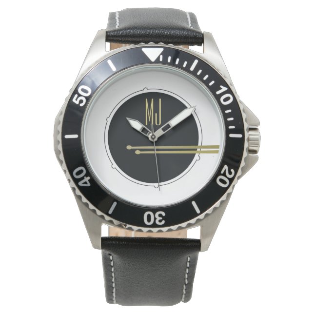 Svart och vit musik Modern cool trummor monogram Armbandsur (Framsida)