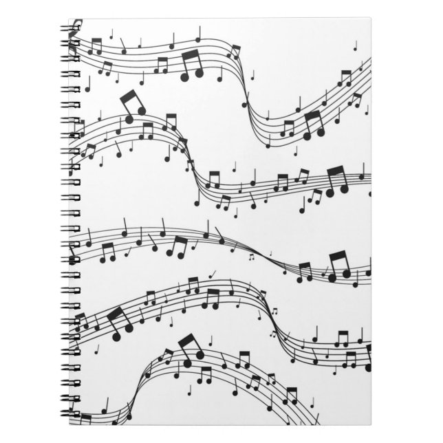Svart och vit musikanteckning Mönster musiker Anteckningsbok (Framsidan)