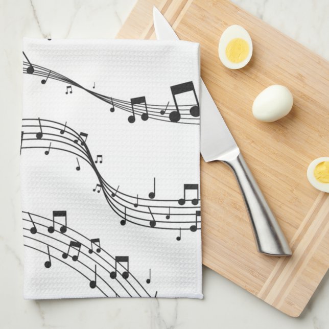Svart och vit musikanteckning Mönster musiker Kökshandduk (Vikt i Fjärdedel)