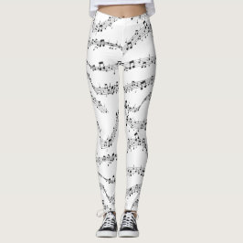 Svart och vit musikanteckning Mönster musiker Leggings