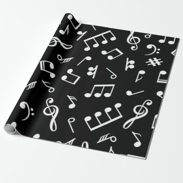 Svart och vit musikanteckning Mönster musiker Presentpapper (Utrullad)