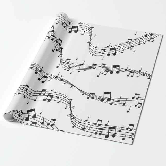 Svart och vit musikanteckning Mönster musiker Presentpapper (Utrullad)