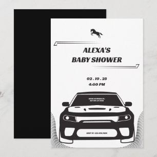 Svart och vit Mustang Car Baby Shower-inbjudan Inbjudningar