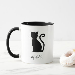 Svart och Vit Namn Gullig Svart Katt Mugg