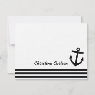 Svart och vit Nautical Rand & Anchor Stationery Anteckningskort