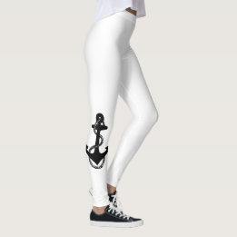Svart och vit nautisk ANCHOR med rep | Leggings