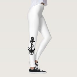 Svart och vit nautisk ANCHOR med rep | Leggings