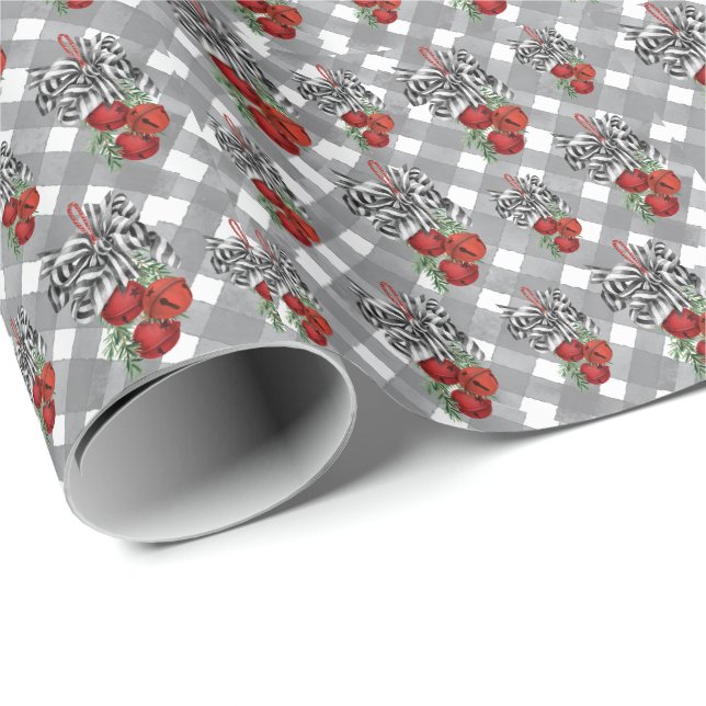 Svart och Vit Noël Röda Bjällror Presentpapper (Rullad Hörn)