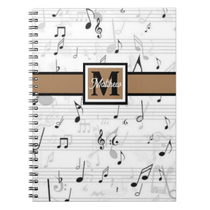 Svart och vit Not Musiker Monogram   Anteckningsbok