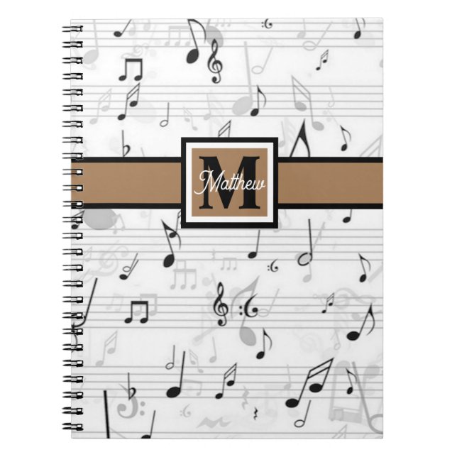 Svart och vit Not Musiker Monogram   Anteckningsbok (Framsidan)