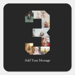 Svart och Vit Nummer 3 Foto Collage Fyrkantigt Klistermärke
