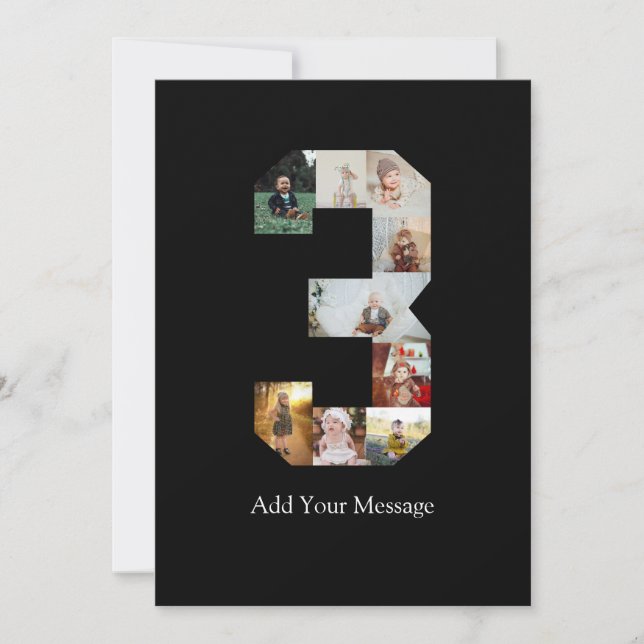 Svart och vit nummer 3 fotokollage meddelande (Framsida)