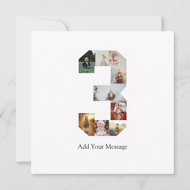 Svart och vit nummer 3 fotokollage tack kort (Framsida)