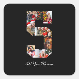 Svart och vit nummer 5 fotokollage fyrkantigt klistermärke