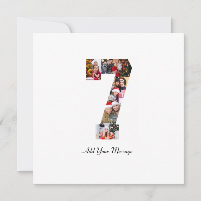 Svart och vit nummer 7 fotokollage tack kort (Framsida)