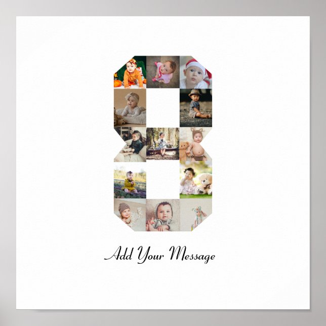 Svart och vit nummer 8 fotokollage poster (Framsidan)