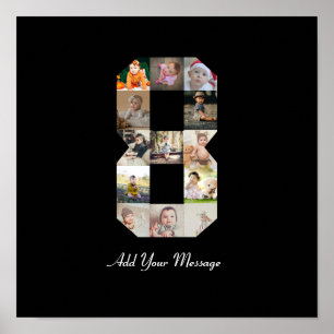 Svart och vit nummer 8 fotokollage poster