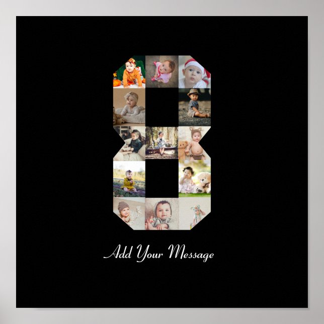 Svart och vit nummer 8 fotokollage poster (Framsidan)