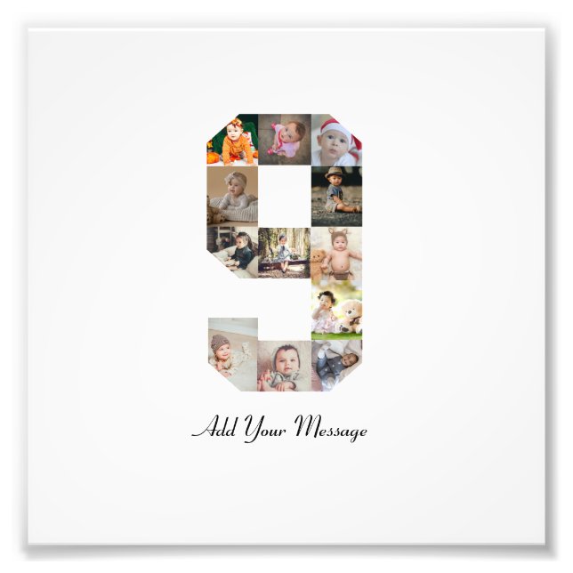 Svart och vit nummer 9 fotokollage fototryck (Framsidan)