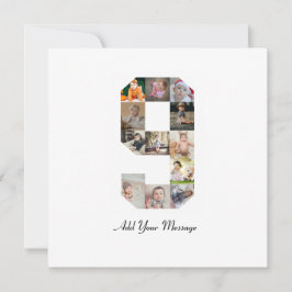 Svart och vit nummer 9 fotokollage kort