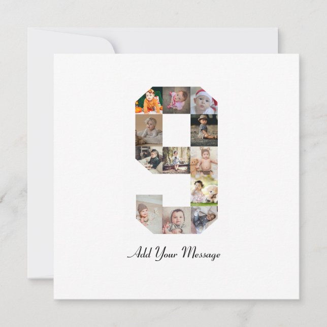 Svart och vit nummer 9 fotokollage kort (Framsida)