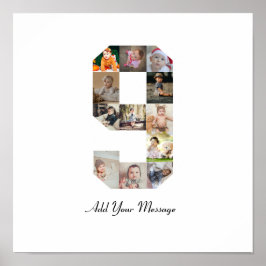 Svart och vit nummer 9 fotokollage poster