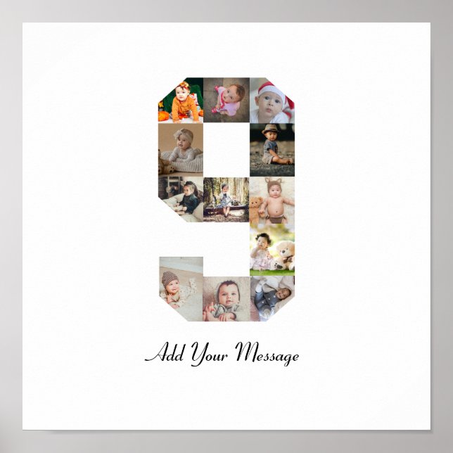 Svart och vit nummer 9 fotokollage poster (Framsidan)