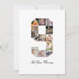 Svart och vit nummer 9 fotokollage tack kort