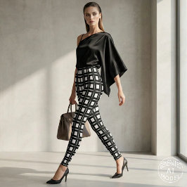Svart och vit Op Art geometrisk fyrkantig mönster Leggings