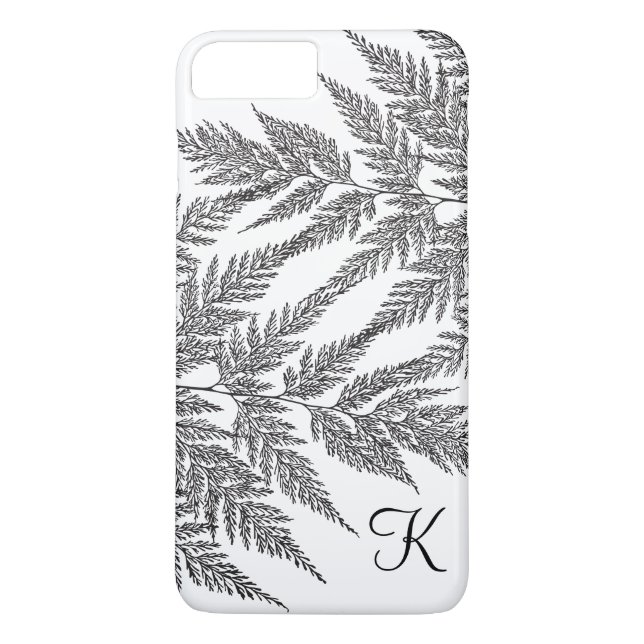 Svart och vit ormbunksilhuettmonogram Case-Mate iPhone skal (Baksida)