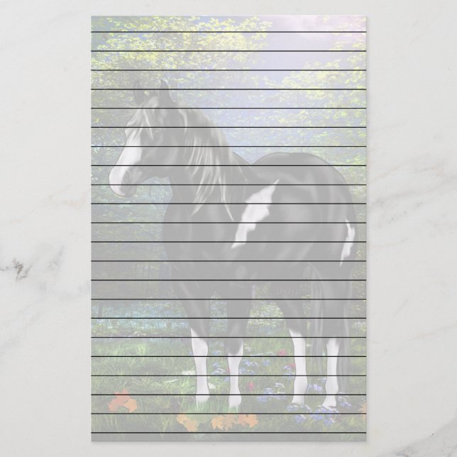 Svart och vit Overo Paint Horse tryck Brevpapper (Framsida)