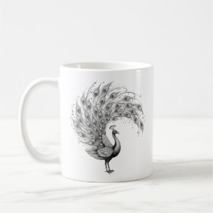 Svart och vit påfågel kaffemugg