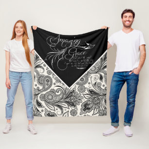 Svart och vit paisley Amazing Grace Fleecefilt