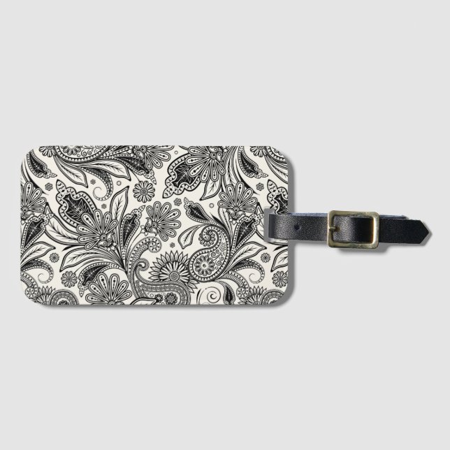 Svart och vit paisley  bagagebricka (Framsida horisontal)