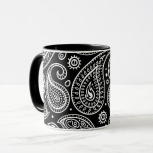 Svart och vit paisley-design mugg