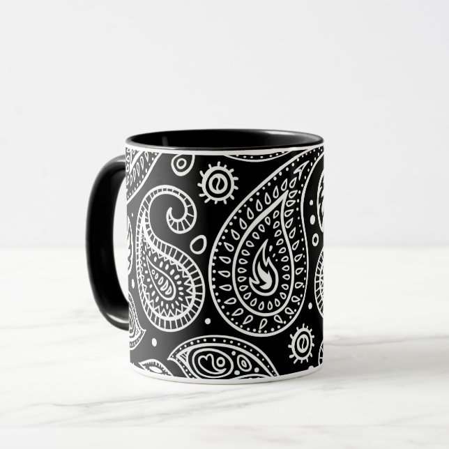 Svart och vit paisley-design mugg (Framsida vänster)